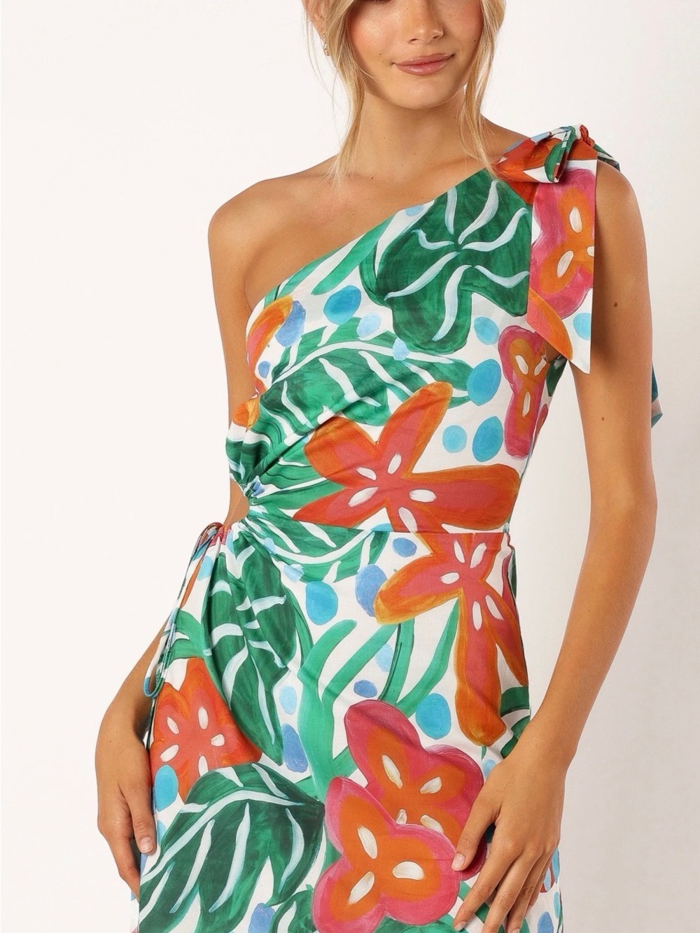 Petal & Pup Arwan One-Shoulder Cutout Kauai Tropical Floral Mini Dress Large